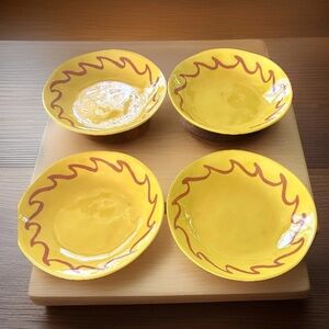 Threshold Coastal Stoneware Dinner Bowls Red Wave Yellow 26oz SET OF 4